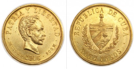 620  EUR 10 Pesos  1916 Cuba  ORO  900   16,71  gr